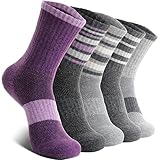 EBMORE Womens Merino Wool Hiking Socks Thermal Warm Winter Boot Crew Cushion Work Gift Socks 5 Pairs(Striped-A,M)