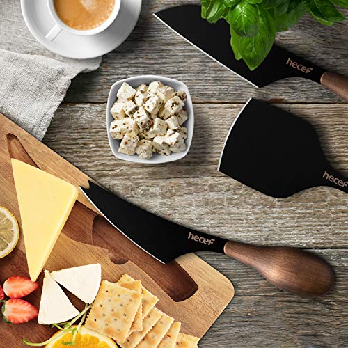 hecef 3-Piece Cheese Knife Set, Bronze Grain Multipurpose Cheese Knives for Hard, Soft & Semi-Soft Cheese, Includes Pronged, Chisel & Hard Cheese Knife, Black Coating Blade - Image 8
