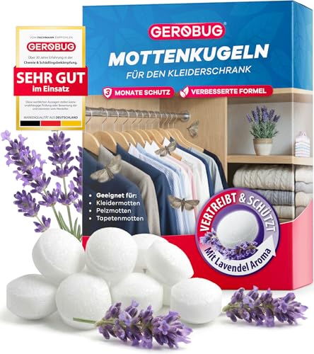 Gerobug Mottenkugeln für Kleiderschrank - natürlicher Mottenschutz mit Lavendel gegen Kleidermotten Pelzmotten Tapetenmotten 12 Wochen Wirkung als Kleidermottenschutz - Lavendelsäkchen Alternative