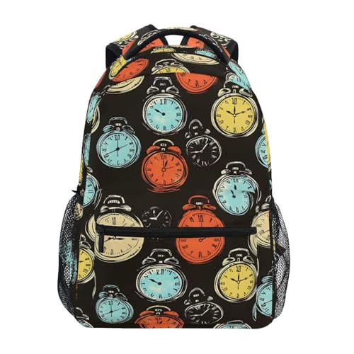 Cartoon Clocks Kids Travel Backpack for Boys Girls, Large Capacity with Name Tag Slot S