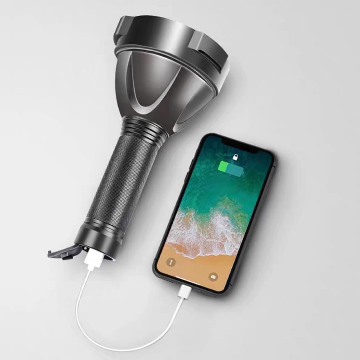 ibasenice Torcia Elettrica Portatile Multifunzione da Esterno 5000 Mah | Luce Debole e Forte, Lampeggiante, Lega di Alluminio Nera, per Immersioni e Trekking