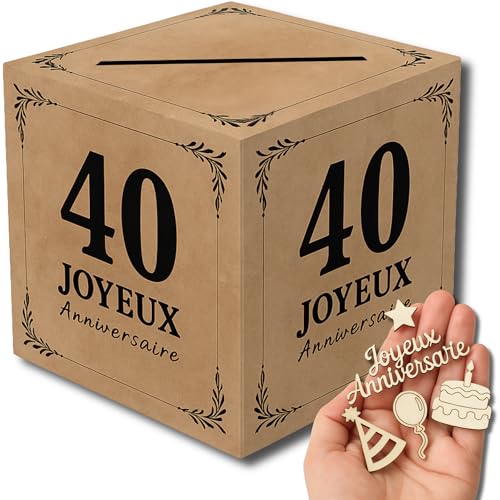 Urne Anniversaire 40 ans, Boite Enveloppe avec Confettis en Bois | Cagnotte, Boite Cadeau, Tirelire, Decoration Table 40 ans (Urne Anniversaire 40 Ans)