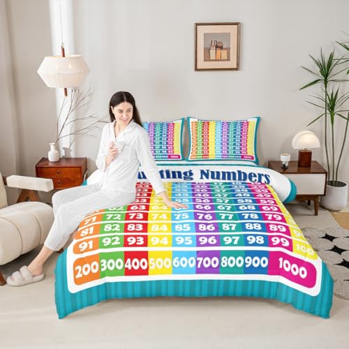 Image of Feelyou Numbers Alphabet Bedding Set King, Educational Learning Comforter for Kids Boys Girls Numbers Comforter Set Learning Time Duvet Set with 2 Pillow Case