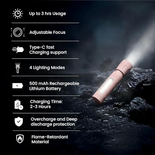 Image of wipro Zoom Max Multi Functional LED Pocket Torch | 5 Modes of Light | Type C Fast Charging | Easy Fit to Pocket | 500 mAh Battery with Upto 3 Hrs Back Up | Pack 2