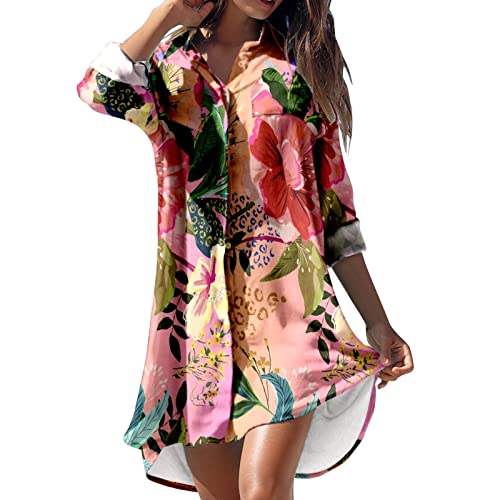 Juniors Sleeve Coverups Dress Swimsuit Coverups Swim Dresses for Women Turtle Neck Beach Hawaiian Shirt Coverups