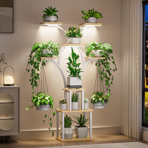 Elbourn 8 Tiered 60 Tall Plant Stand Indoor Shelf with Grow Lights (White)