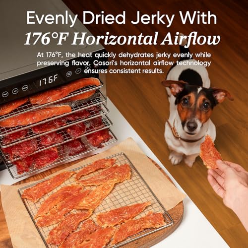 COSORI Food Dehydrator for Jerky, 176ยฐF Temperature Control, 5 Stainless Steel Trays Dryer Machine, 4 Presets, 48H Timer, for Dog Treats, Meat, Fruit, Veggies, Snacks, Recipe Book Included