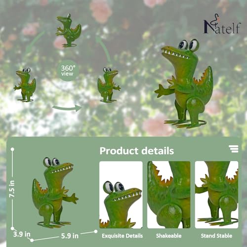Estatua de Cocodrilo para Jardín de Metal Verde miniatura 2