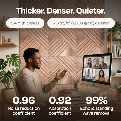 Image of XL Acoustic Wall Panels 6-Pack Decorative Acoustic Panels High Density Sound Absorbing Wall Art 70.86X47.24 Inches with Self-adhesive for Studio Home and Office - Oak Wood Finish