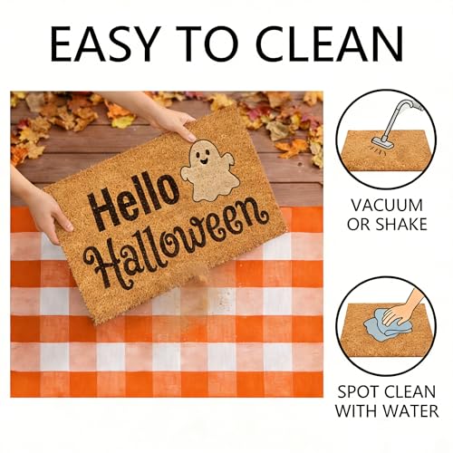 SKYPEA 2 Pcs Halloween Coir Doormat for Home 27.5 x 43 Inches with Orange & White Buffalo Plaid Rug, Layered Non Slip Welcome Mats for Halloween Party, Patio & Indoor Outdoor Decor - image 6