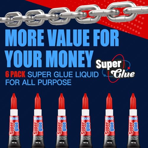 Image of 3 Gram (Pack of 6) Single Use Super Glue Liquid, Super Fast, Thin & Strong Adhesive Superglue, Cyanoacrylate Glue for Hard Plastics, DIY Craft, Ceramics, Leather, Metal Etc