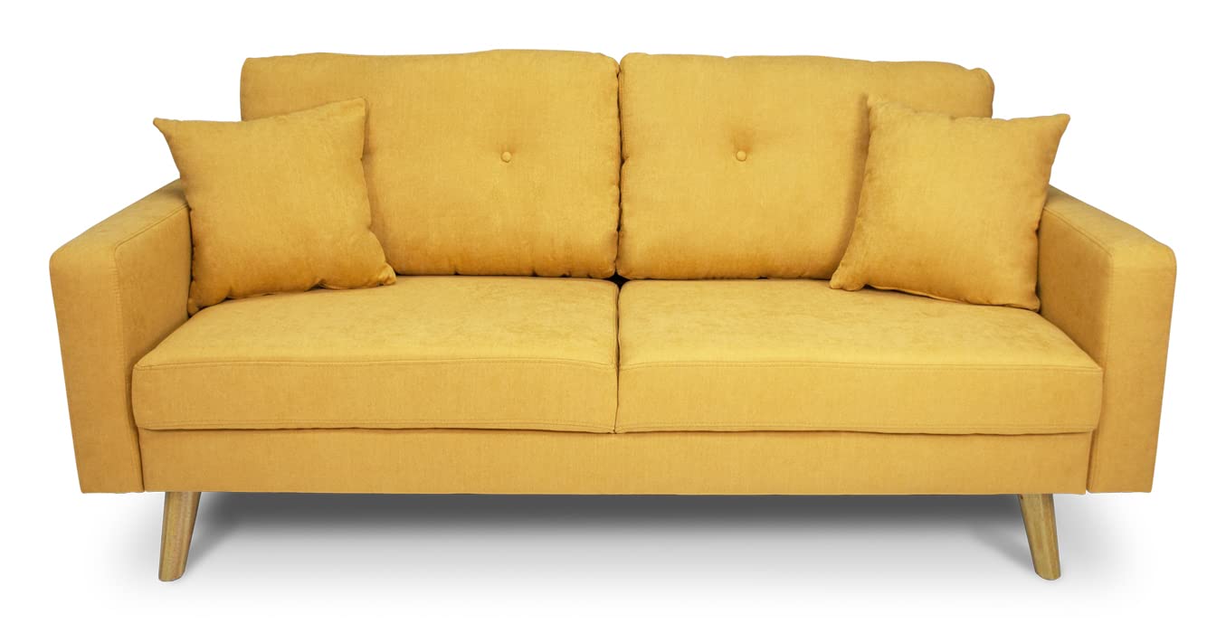 SAMIRA Divano 3 posti in tessuto vellutato giallo piedi in legno mod. Cloe