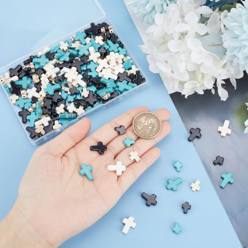 GOMAKERER 210 Pcs 3 Colors Turquoise Cross Beads - Image 3