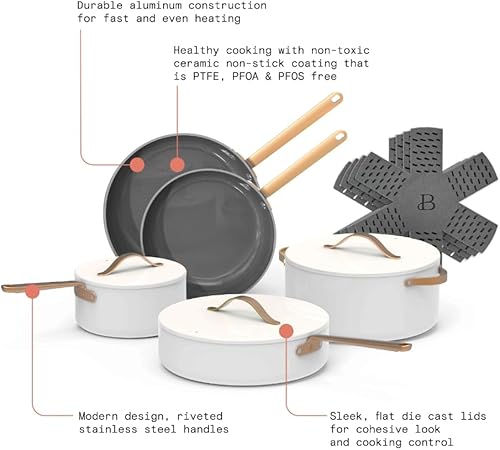 Miniatura 3 de Juego de utensilios de cocina antiadherentes de cerámica, glaseado blanco, juego de ollas (color gris oscuro)