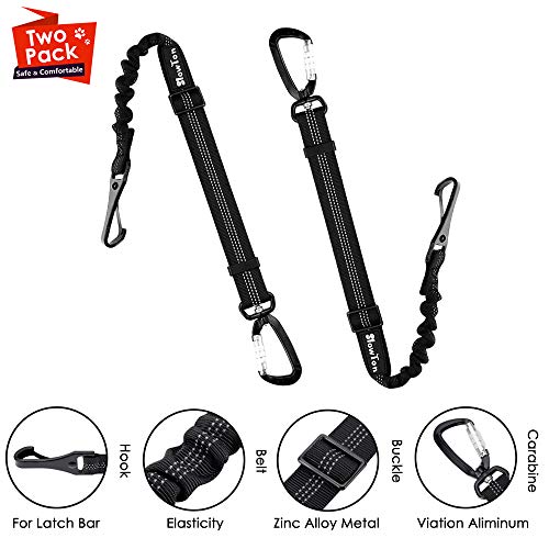 SlowTon Dog Car Seat Belt, Pet Seatbelt Clip Tether Puppy Safety Latch Bar Attachment Harness Leash Small Medium Large Dogs Adjustable Restraint Lockable Swivel Carabiner for Doggie Travel (2Pack)