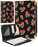 Slohif Server Book for Waitress Cute Serving Books with Zipper Pocket Accessories Leather Server Check Book Restaurant Waiter Server Booklet Organizer Ticket Book Holder Cherry