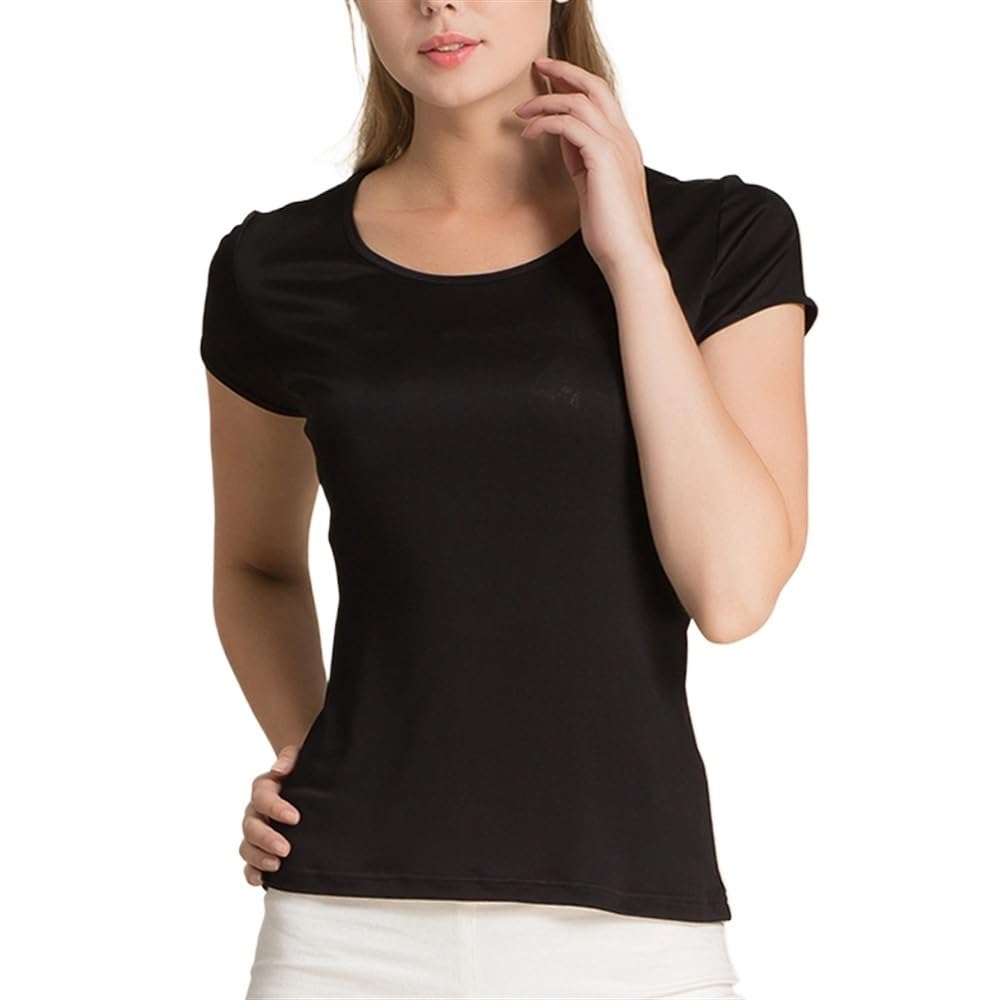 2024 Camiseta De Manga Corta De Seda De Verano Para Mujer Exquisita Blusa De Seda De Morera Con Cuello Redondo Blusa Ajustada Fina Y Cómoda