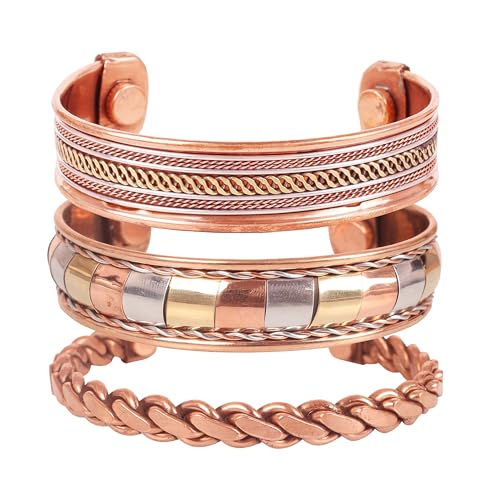 Image of Touchstone copper bracelets | gift for men women |adjustable 100% pure solid real magnetic jewelry | handmade bracelet set combo | rope braided tibetan bangles.