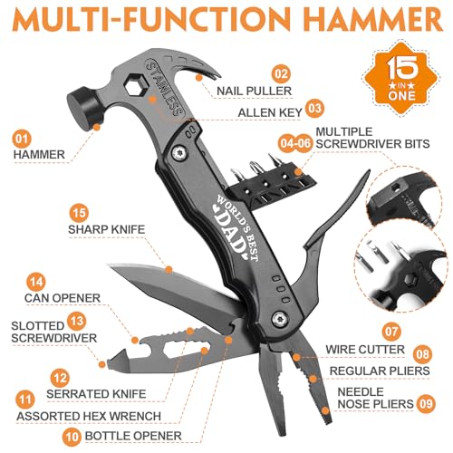 Fathers Day Ideal Gifts for Dad - Dad Gifts from Daughter Wife Son, Gifts for Dad - Fathers Day Best Dad Ever Gifts, Dad Birthday Gift -Multitool Hammer, Christmas Dad Gifts for Step dad, Husband, Men - Image 3