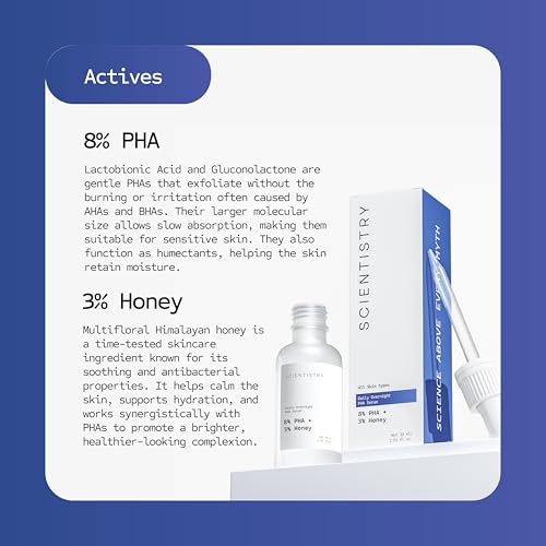 Image of Daily Overnight PHA Serum | 8% PHA & 3% Honey |Gentle Exfoliation, Hydration, Anti-ageing & even tone complexion | Lactobionic, Gluconolactone & Honey |Men & Women | All Skin Types | 30 ml