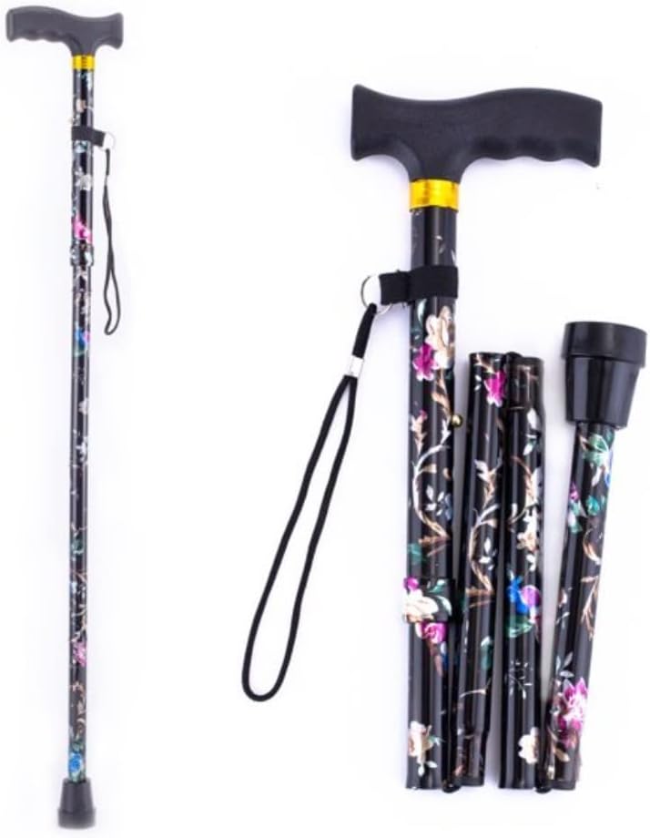 WARESHARK Walking Stick, Easy Adjustable Height Folding Extendable Walking Cane, Lightweight Flexible and Durable Walking Aid Mobility Aid Collapsible Walking Stick