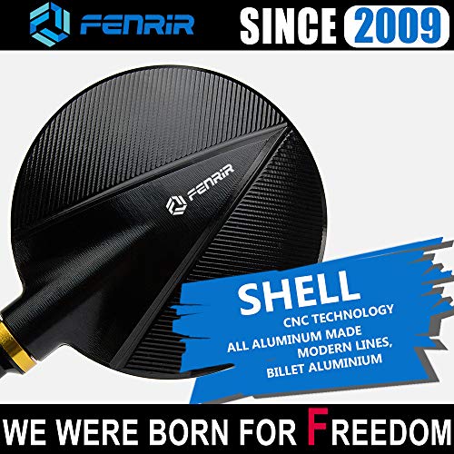 FENRIR CNC Aluminum Alloy Cafe Racer Round Black Motorcycle Bar End Mirrors side 22mm 7/8" inch Handlebar Mirror Universal Rear View For M8/M6 Super Sport Naked Street Bike Cruiser Scooter Minimoto - Thumbnail 6