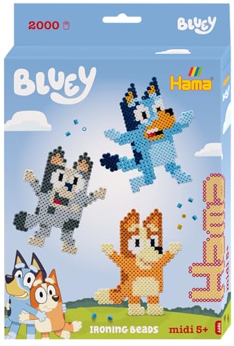HAMA – Coffret perles à repasser Bluey – 2000 perles midi 5 mm – Plaque carrée, modèles personnages Bluey et papier – Loisirs créatifs enfants dès...