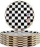 Glass Plate Set 7,8 Inch - Salad Plates | Dessert Appetizer Plates - Glass Lunch Plates - Small Plates Set, Set of 6, Suitable for Snacks, Appetizer, Home, Party, Restaurant (Checkered (white-black))