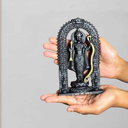 Image of Artbiz Metal Collection Ram Lalla Murti | 6 Inch Black & Gold Lord Ram Idol for Home Temple | Ayodhya Shri Ram Statue | Metal Murti for Mandir, Office & Home Decor | Spiritual Gift Item