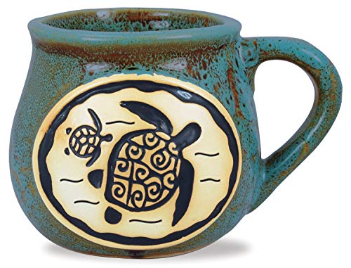 Taza de cerámica azul con tortugas marinas 16 oz miniatura 1