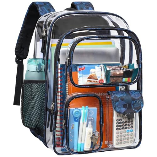 PACKISM Clear Backpack for School - 18 Inch Clear Bookbag, Blue Geometric
