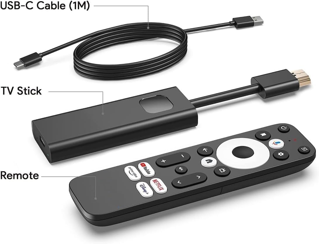 Phantom Dcolor GD1 4K Android TV Stick Certifié KD3 Assistant Télécommande vocale Prime Video Chromecast Play Store Bluetooth 4K HDR 10+ Dolby Audio XM3 2.1 Dual Band WiFi USB-C GD 1