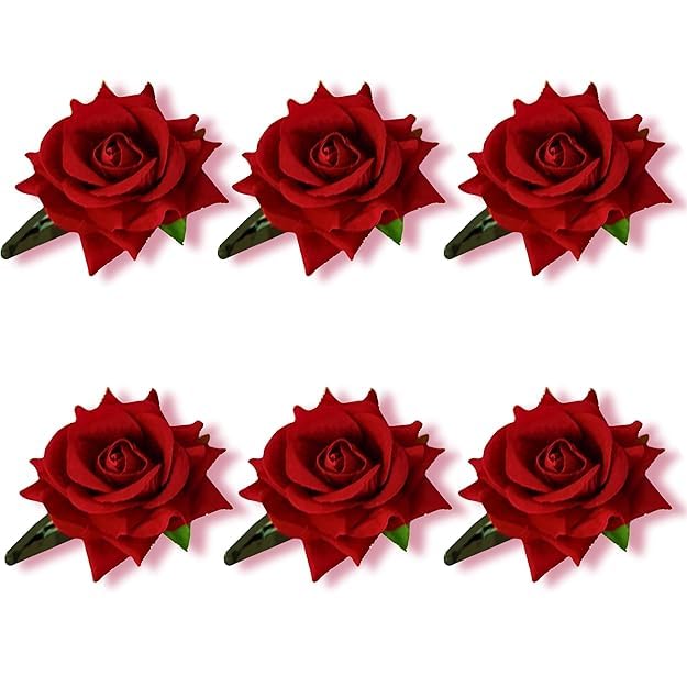 Artificial Rose Tiktok Hairpin – Pack of 6, Suitable for Indian Wedding, Stylish Women Hairstyle, Hair Accessories for Girls and Women – Pack of 6 (RED)