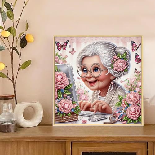 Image of AiYuanzsh 5D Special Shape Diamond Art Kits for Beginners, Lovely Grandma Diamond Art Painting Kits for Adults, Crystal Rhinestones Diamond Art Painting for Home Wall Decoration Gift 12x12 inch