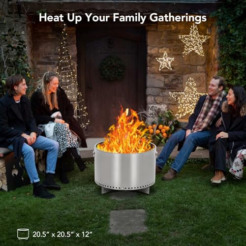 GarveeHome 20.5" Portable Stainless Steel Smokeless Fire Pit with Air Control, Smokeless Fire Pit with Removable Ash Pan & Handle,360° Even Heat Firepit,for Outdoor Camping, Patio, Backyard Gatherings