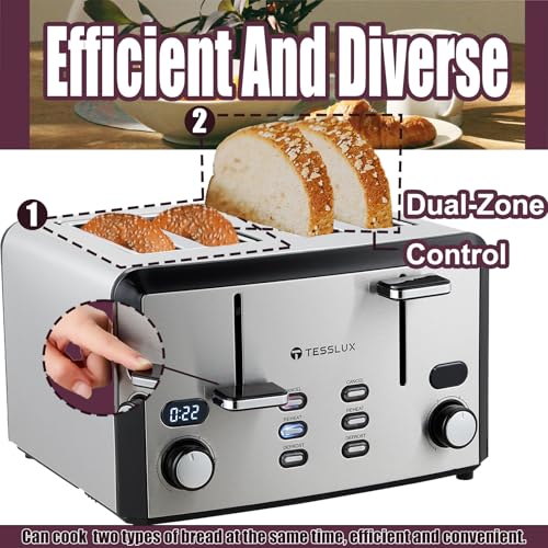 4-Slice-Toaster-Wide-Slot-Bread-Toaster-with-6-Shade-Settings-Stainless-Steel-Toaster-with-LCD-Display-Removable-Crumb-Tray-CancelDefrostReheat-Function-1400W 4 Slice Toaster Wide Slot Bread Toaster with 6 Shade Settings Stainless Steel Toaster with LCD Display Removable Crumb Tray CancelDefrostReheat Function 1400W