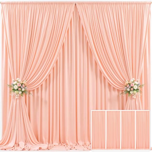 4 Panels Peach Backdrop Curtain for Parties Baby Shower Wrinkle Free Peach Photo Curtains Backdrop Drapes Fabric Decoration for Wedding Birthday Party 20ft(W) x 10ft(H) by Tao-Ge - Used condition - US$40.73