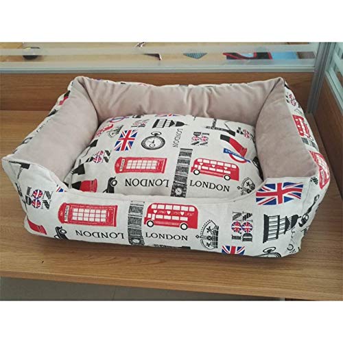 HCHD Moda Impresión De Dibujos Animados Perros Cama Algodón Suave Sofá Cálido Alfombra Desmontable Lavable Cachorro Gato Casa Mascota Perrera For Perros Pequeños (Color : London, Size : 60x45x18cm)