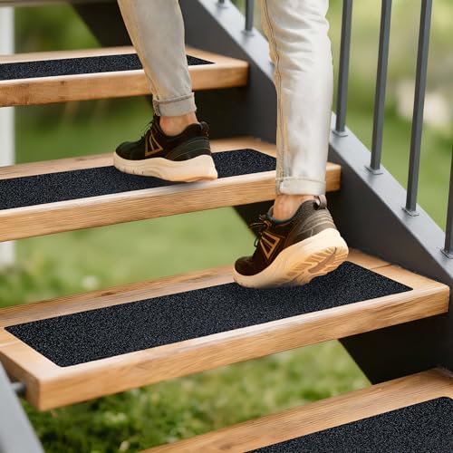 LifeGrip Outdoor Stair Treads Non-Slip 12 Pack 6x32 Waterproof Grip Tape for Wooden Steps Deck Porch - 80-Grit Adhesive Strips for Dogs Kids & Elderly Safety