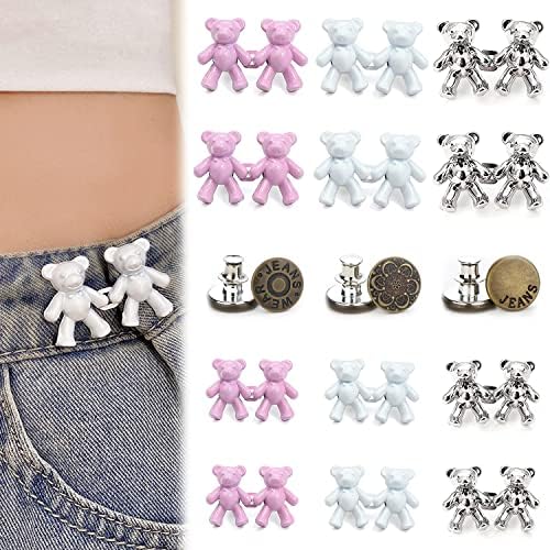 15 Pcs Jeans Button Pins Set, Cute Bear Metal Tighten Waist Button Pin, No Sew
