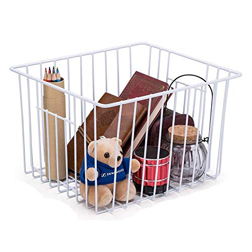 SANNO Refrigerator Freezer Baskets Freezer Wire Storage Basket, Refrigerator or Freezer OrganizerFood Storage Bin with Handles for Cabinets, Pantry, Closets, Bedrooms - Set of 2