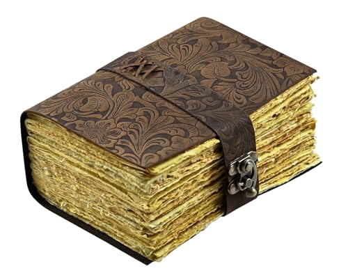 400 Page Leather Journal - Antique Handmade Deckle Edge Vintage Paper Leather Bound Journal - Book...