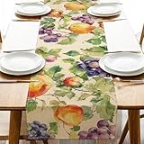 Croar Fruit Theme Dining Table Runner, Watercolor Apple Grape Burlap Kitchen Decoration, Spring Summer Indoor Outdoor Home Decor Party Supply 13 x 72 Inches