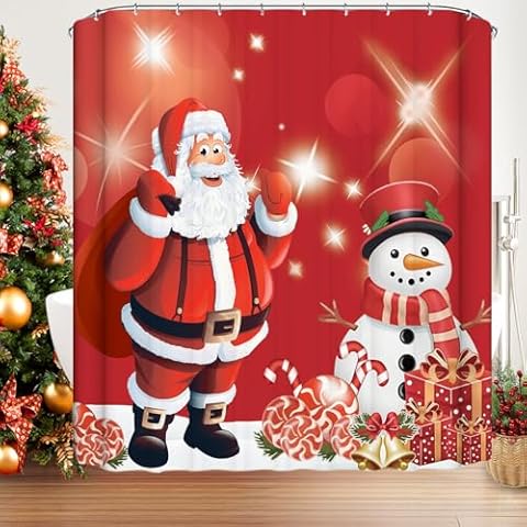 Famibay Christmas Shower Curtain with Hooks Cover