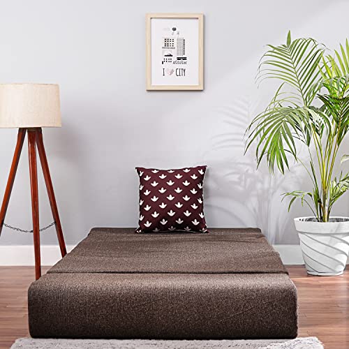 Image of Convertible Fabric Sofa Cum Bed | Foldable Double Foam & Washable Cover with Cushions | Modern Design Use Living Room & Guest Room (Coffee-Multi-Leaf, 3X6 Ft)