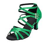 MINITOO Latin Salsa Mujer Correa de Tobillo Transpirable Satén Sala Zapatos de Baile Sandalias de Novia L121, Verde, 37.5 EU