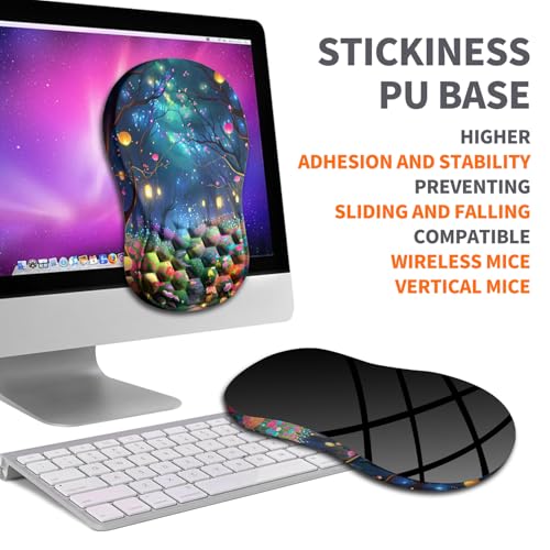 Image of Ergonomic Joint Wrist Support Mouse Pad with Memory Foam Cushion Massage Bump, Carpal Tunnel Pain Relief Mousepad Slope Design for Wrist Rest, 11.8x7.9 in, Fantasy Forest