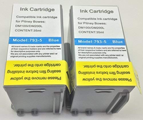 2 x 793-5 Blue Ink Cartridges Compatible With Pitney Bowes Franking Machines DM100i, DM200L, DM125i, DM150i, DM175i, DM200i, DM225, P700, P7L1, PRL1