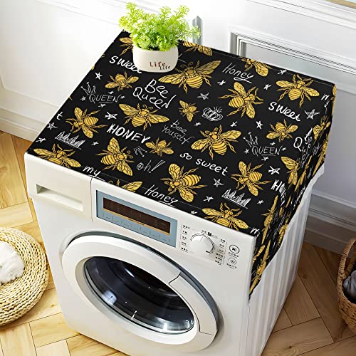 Marble Blue Gold Washer Dryer Cover, Washing Machine Refrigerator Dustproof Protective Covers with Lace Storage Pockets for Top Load Machine, 51.2 x 22 inches
