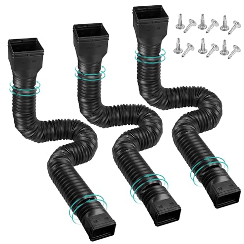 3 Pack Rain Gutter Downspout Extensions Flexible,Downspout Diverter Extendable From 21' To 58'. Downspout Extender Is Suitable For Most Drain Pipe (Black)